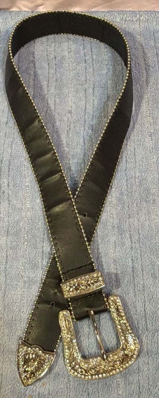 Western Crystal Studded Rhinestone Belt Size S/M Black